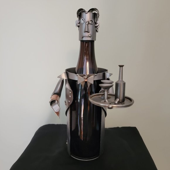 H & K Steel Scuptures Waiter Wine Bottle Holder/Wine Caddy - Picture 1 of 15
